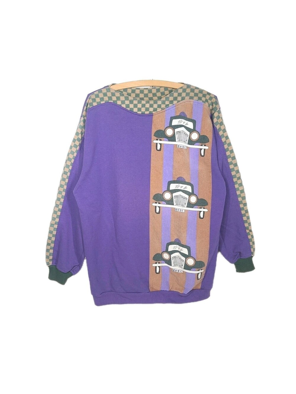 Vintage 1980s Sweatshirt Beverly Hills Polo Club Womens XL Car Print CutNSew